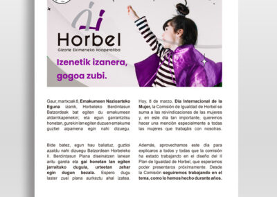 Horbelen balore nagusietako bat pertsonen aukera-eta tratu-berdintasuna bultzatzea da.