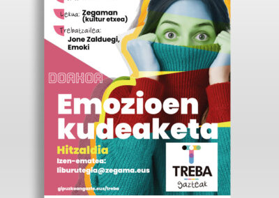 Aldundiaren TREBA programaren zabalkuntza-baliabideak sortzen ditugu. Kartel hau 18-30 urteko gazteentzako eskaini zen doako tailerraren berri emateko sortu zen.